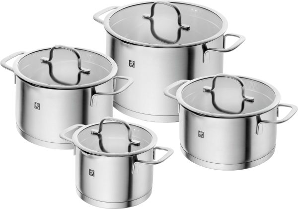 Zwilling Trueflow 4 Pc Cookware Set - 16 Cm Saucepan No Lid, 16 Cm, 20 Cm , Stock Pot And 20 Cm Stew Pot - Glass Lid With Drainer For Sale