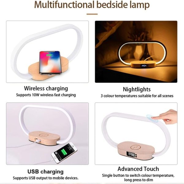 StitchesandTweed Bedside Lamp with Clock, USB Wireless Charger, Touch Table Lamps for Nightstand For Discount